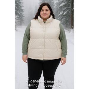 Old Navy Faux Leather Cream Puffer Vest Winter Layering 4X Plus Size NWT